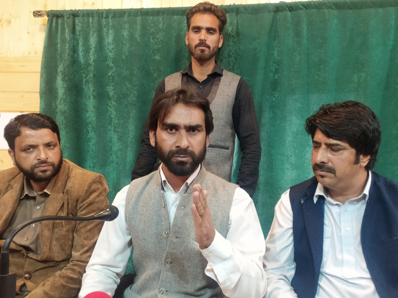 All Tribal Coordination Committee addressing press conference at Srinagar. — Excelsior/Shakeel All Tribal Coordination Committee addressing press conference at Srinagar. — Excelsior/Shakeel