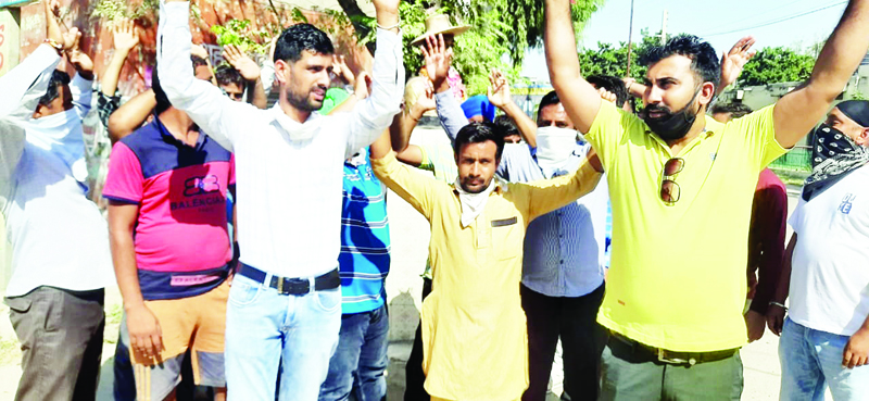 Tractor Union members during a protest demonstration at Jammu on Monday. Tractor Union members during a protest demonstration at Jammu on Monday.