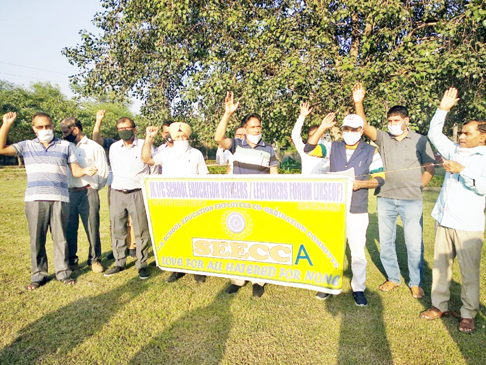 Lecturers staging protest at Jammu. Lecturers staging protest at Jammu.