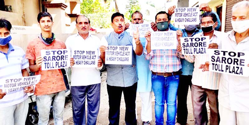 JWAM activists during a protest demonstration at Jammu on Monday.