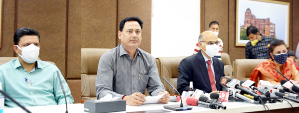 SEC K K Sharma and CEO Hirdesh Kumar at a press conference in Jammu on Wednesday. SEC K K Sharma and CEO Hirdesh Kumar at a press conference in Jammu on Wednesday.
