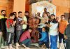Dignitaries installing statue of Lord Hanuman at Bajrangi Akhara Jammu.