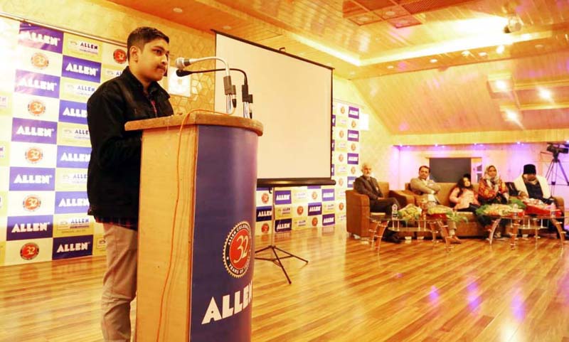 Soyeb Aftab, topper NEET 2020, speaking on the launch of ACI study centre in Srinagar. Soyeb Aftab, topper NEET 2020, speaking on the launch of ACI study centre in Srinagar.
