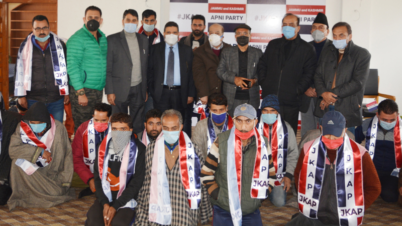 JKAP president, Altaf Bukhari welcoming new entrants into party fold during a function at Srinagar. JKAP president, Altaf Bukhari welcoming new entrants into party fold during a function at Srinagar.