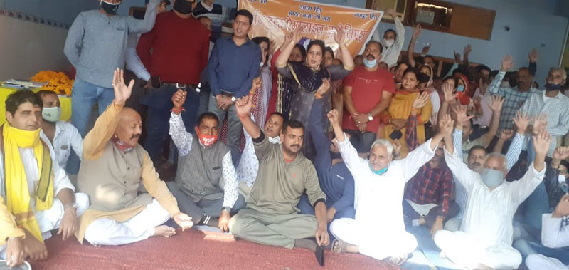 Dharmarth Trust employees during a meeting at Jammu on Monday. Dharmarth Trust employees during a meeting at Jammu on Monday.