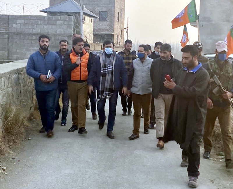 BJP general secretary, Vibodh Gupta and other leaders during door to door campaign in Khanmoh Constituency on Wednesday. BJP general secretary, Vibodh Gupta and other leaders during door to door campaign in Khanmoh Constituency on Wednesday.