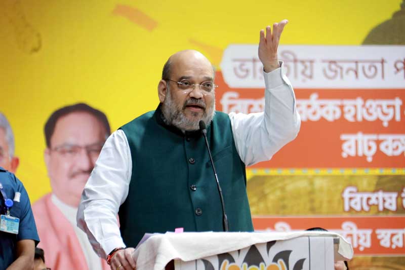 Union Home Minister Amit Shah addressing BJP workers of West Bengal unit, in Bankura on Thursday.(UNI) Union Home Minister Amit Shah addressing BJP workers of West Bengal unit, in Bankura on Thursday.(UNI)