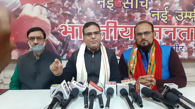 Former BJP MLC Ajay Bharti interacting with media persons at Jammu on Monday. Former BJP MLC Ajay Bharti interacting with media persons at Jammu on Monday.