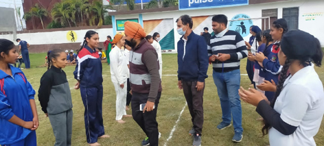 Dignitaries interacting with players during selection trials at Ramgarh on Friday. Dignitaries interacting with players during selection trials at Ramgarh on Friday.