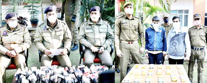SSP Jammu Shridhar Patil interacting with media persons at Jammu on Monday (left), thieves arrested by Police (right). -Excelsior/Rakesh SSP Jammu Shridhar Patil interacting with media persons at Jammu on Monday (left), thieves arrested by Police (right). -Excelsior/Rakesh