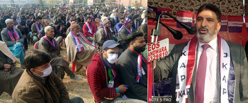 JKAP leader Altaf Bukhari addressing public rally in Handwara. JKAP leader Altaf Bukhari addressing public rally in Handwara.