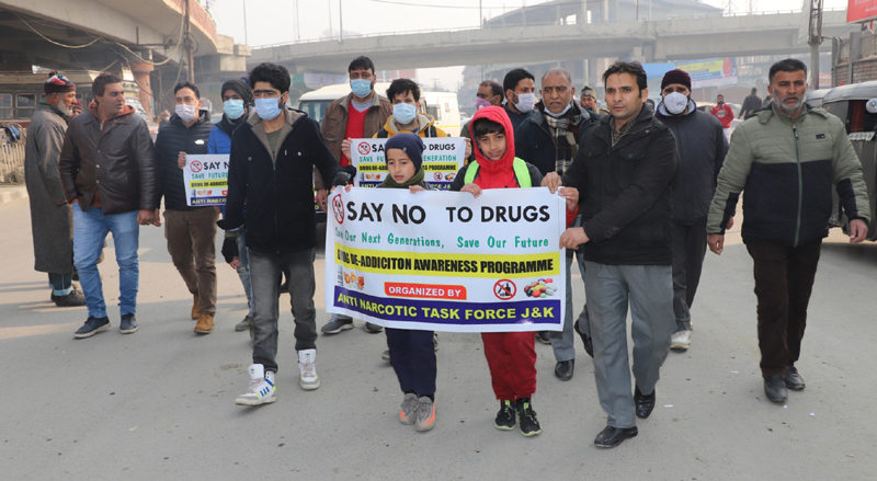 People taking out ‘anti-drug rally’ in Srinagar on Tuesday. People taking out ‘anti-drug rally’ in Srinagar on Tuesday.