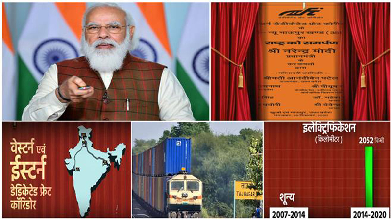 Prime Minister, Narendra Modi inaugurating the New Bhaupur - New Khurja section of Eastern Dedicated Freight Corridor (EDFC), via video conferencing, in New Delhi on Tuesday. Prime Minister, Narendra Modi inaugurating the New Bhaupur - New Khurja section of Eastern Dedicated Freight Corridor (EDFC), via video conferencing, in New Delhi on Tuesday.