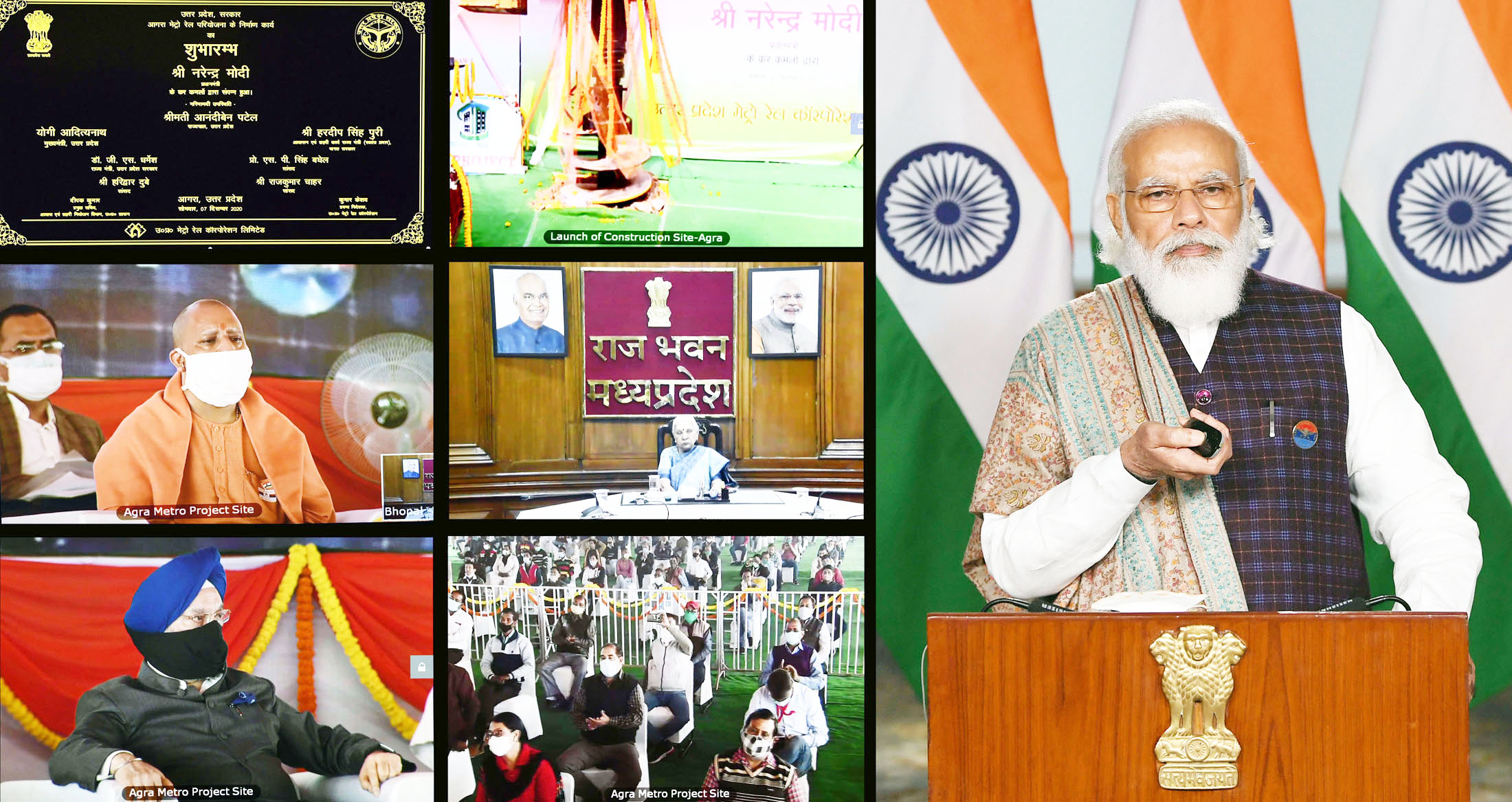 Prime Minister, Narendra Modi inaugurating the construction work of Agra Metro project via video conferencing, in New Delhi on Monday. Prime Minister, Narendra Modi inaugurating the construction work of Agra Metro project via video conferencing, in New Delhi on Monday.