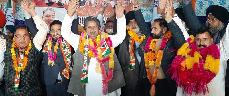 Congress leader, Raman Bhalla campaigning for party candidate in R.S Pura on Saturday. Congress leader, Raman Bhalla campaigning for party candidate in R.S Pura on Saturday.
