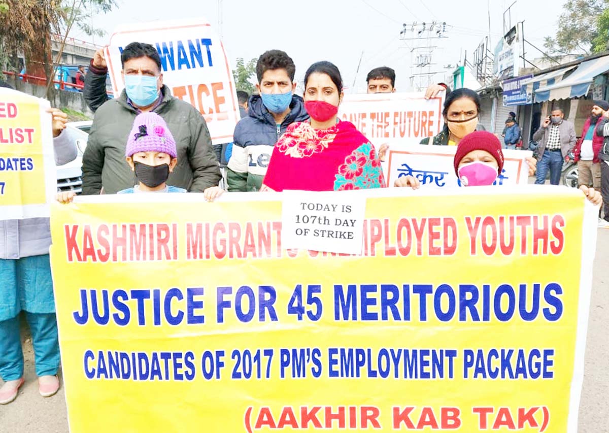 PM package candidates protesting near Press Club on Friday. -Excelsior/Rakesh PM package candidates protesting near Press Club on Friday. -Excelsior/Rakesh