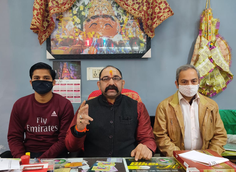 Pandit Rumil Sharma of Pracheen Kaal Bhairav temple addressing a press conference at Jammu on Thursday. Pandit Rumil Sharma of Pracheen Kaal Bhairav temple addressing a press conference at Jammu on Thursday.