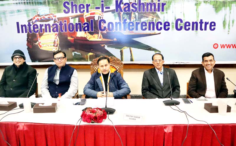 Bollywood producers addressing press conference in Srinagar. -Excelsior/Shakeel Bollywood producers addressing press conference in Srinagar. -Excelsior/Shakeel