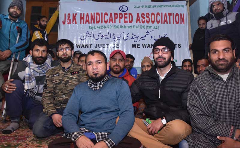 Members of J&K Handicapped Association during a meeting at Srinagar on Thursday. Members of J&K Handicapped Association during a meeting at Srinagar on Thursday.