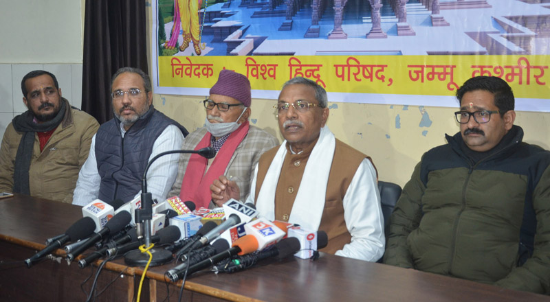 VHP leader Dr Surendra Jain addressing a press conference at Jammu on Thursday. -Excelsior/Rakesh VHP leader Dr Surendra Jain addressing a press conference at Jammu on Thursday. -Excelsior/Rakesh