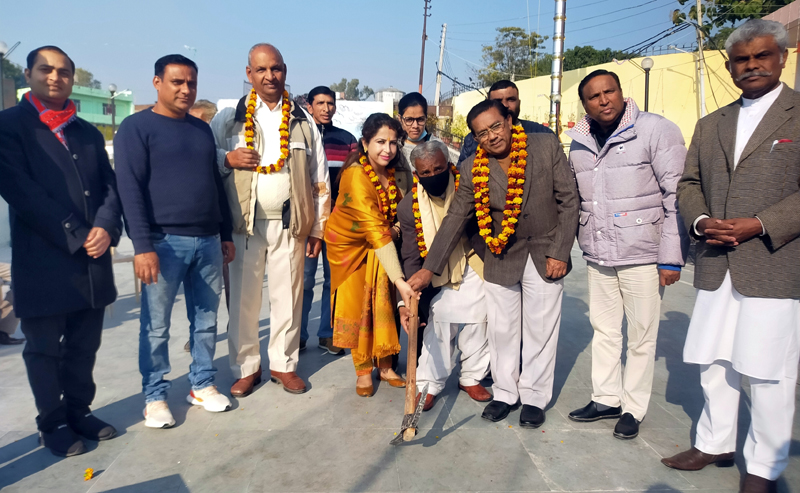 JMC Councillor, Ritu Choudhary along with others inaugurating work on shed at Prem Nagar church in Jammu on Friday. JMC Councillor, Ritu Choudhary along with others inaugurating work on shed at Prem Nagar church in Jammu on Friday.