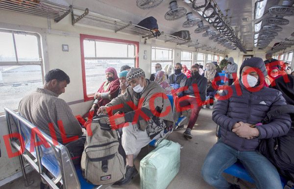 Passengers travelling in a train in Kashmir on Monday. —Excelsior/Shakeel