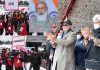 Prime Minister Narendra Modi, Union Minister for Sports Kirren Rijiju and Lieutenant Governor Manoj Sinha at the inaugural ceremony of Winter Games on Friday.