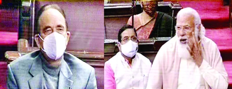 TV grab shows Prime Minister Narendra Modi and Leader of Opposition Ghulam Nabi Azad speaking in Rajya Sabha on Tuesday. (UNI) TV grab shows Prime Minister Narendra Modi and Leader of Opposition Ghulam Nabi Azad speaking in Rajya Sabha on Tuesday. (UNI)