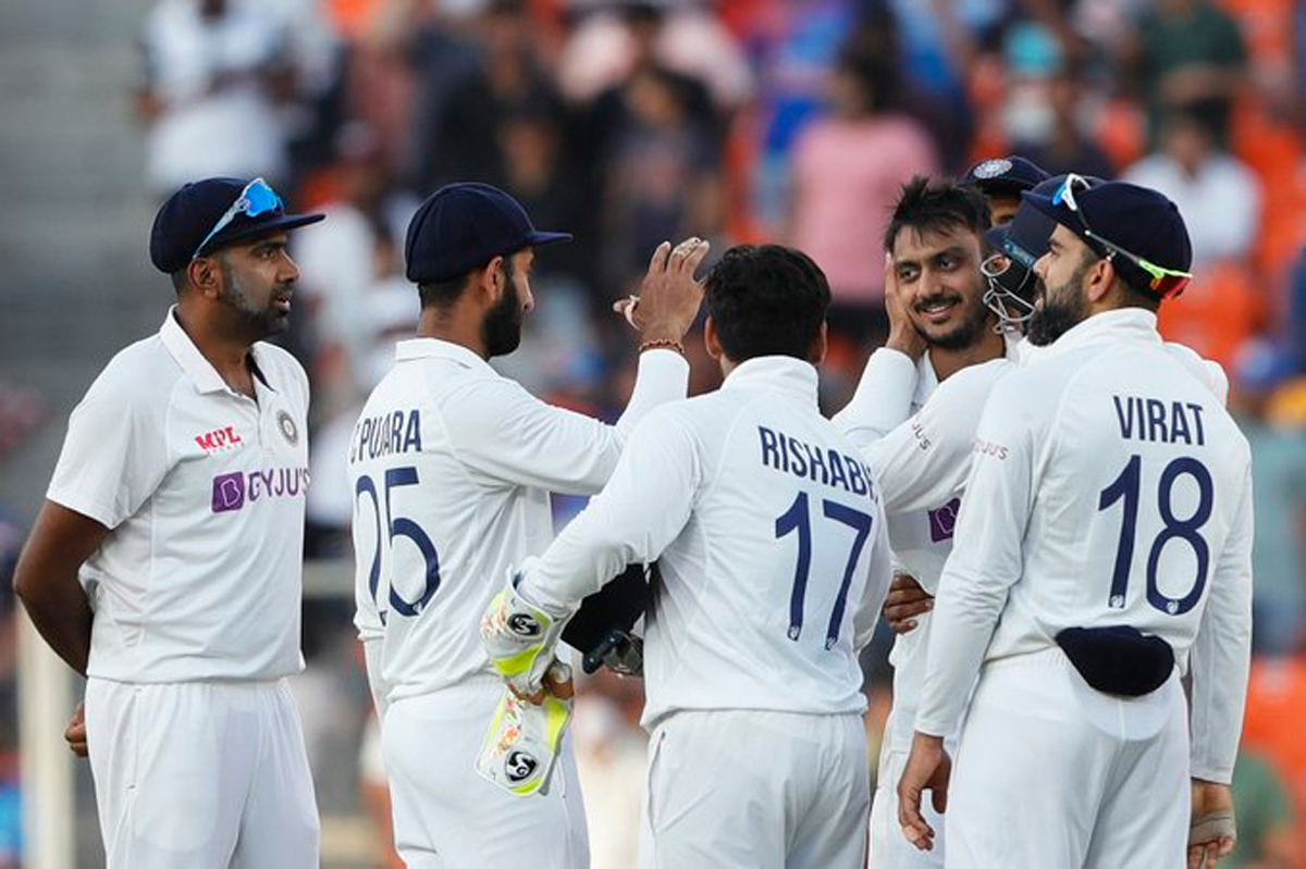 Indian team celebrating victory during third test match against England at Ahmedabad on Thursday. Indian team celebrating victory during third test match against England at Ahmedabad on Thursday.
