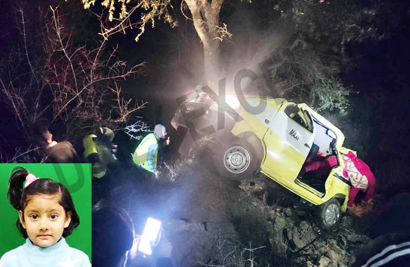 Ill-fated vehicle after accident. Pic of lone survivor Ananya (inset). -Excelsior/Rafi Choudhary Ill-fated vehicle after accident. Pic of lone survivor Ananya (inset). -Excelsior/Rafi Choudhary