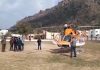 Chopper at Ram Leela Ground in Jyotipuram, Reasi after emergency landing on Wednesday morning. — Excelsior/ Romesh Mengi
