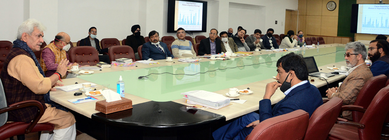 Lt Governor Manoj Sinha chairing a meeting on Saturday. Lt Governor Manoj Sinha chairing a meeting on Saturday.