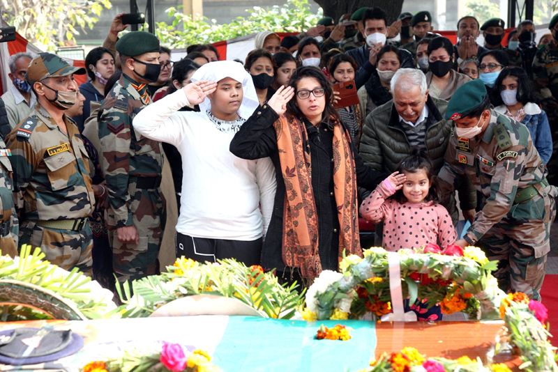 Family members and others paying tributes to Army Officer at Jammu. Family members and others paying tributes to Army Officer at Jammu.