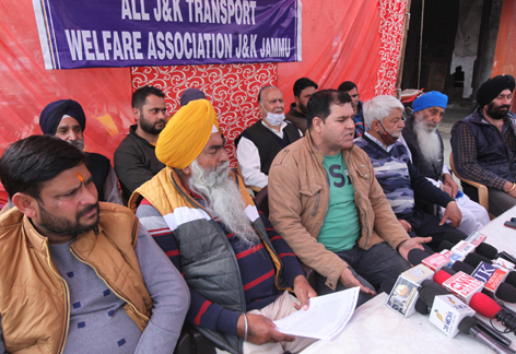 Transporters addressing joint press conference in Jammu on Monday. -Excelsior/Rakesh Transporters addressing joint press conference in Jammu on Monday. -Excelsior/Rakesh