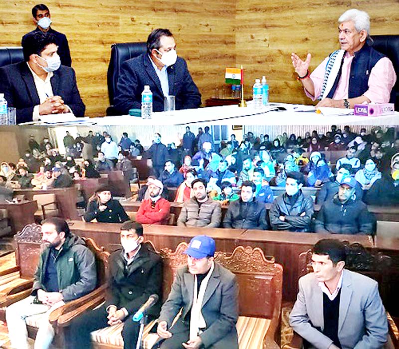 Lt Governor Manoj Sinha addressing closing ceremony of Pahalgam Winter Carnival on Sunday. Lt Governor Manoj Sinha addressing closing ceremony of Pahalgam Winter Carnival on Sunday.
