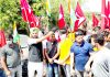 YNC activists during a protest demonstration at Jammu on Tuesday.