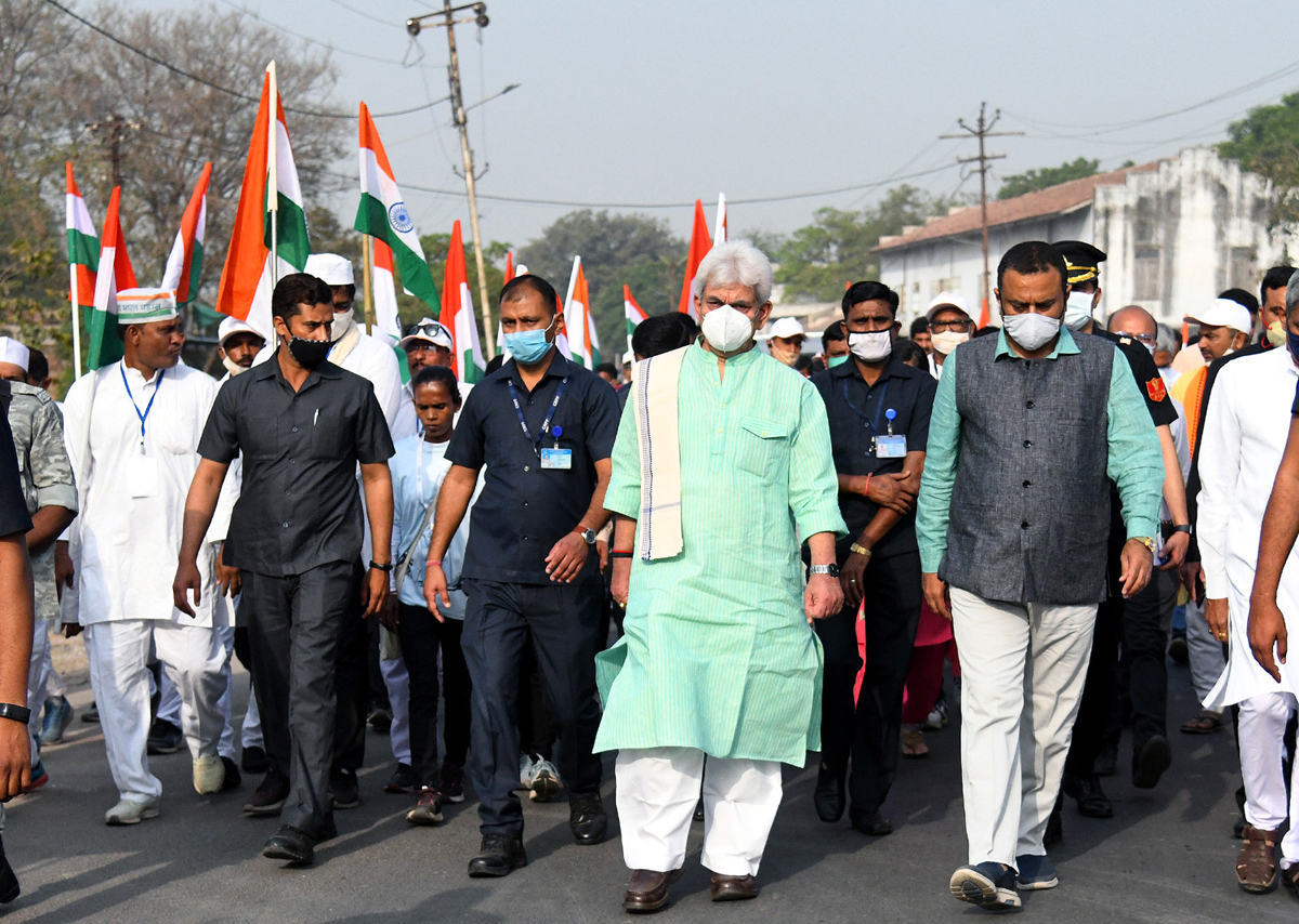Lt Governor Manoj Sinha participating in Dandi March at Surya Mandir, Borsad in Gujarat. Lt Governor Manoj Sinha participating in Dandi March at Surya Mandir, Borsad in Gujarat.