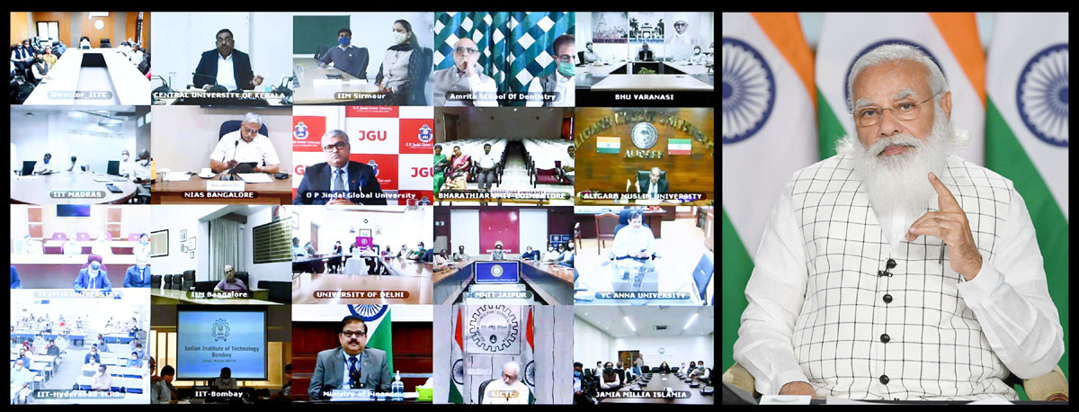 Prime Minister Narendra Modi addressing a webinar on effective implementation of Budget provisions regarding the Education sector, in New Delhi on Wednesday. (UNI) Prime Minister Narendra Modi addressing a webinar on effective implementation of Budget provisions regarding the Education sector, in New Delhi on Wednesday. (UNI)