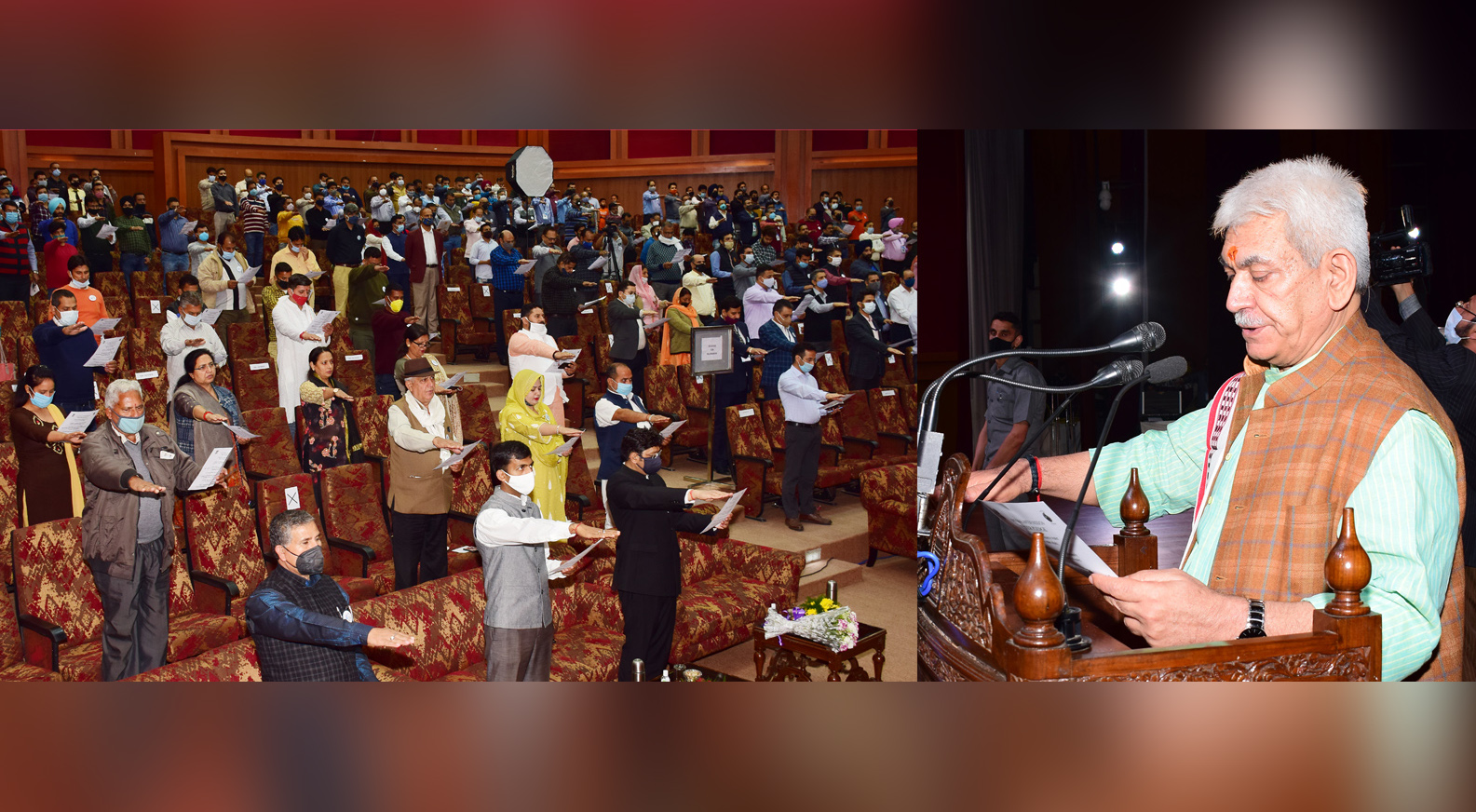 Lt Governor administering pledge for water conservation and its judicious use
