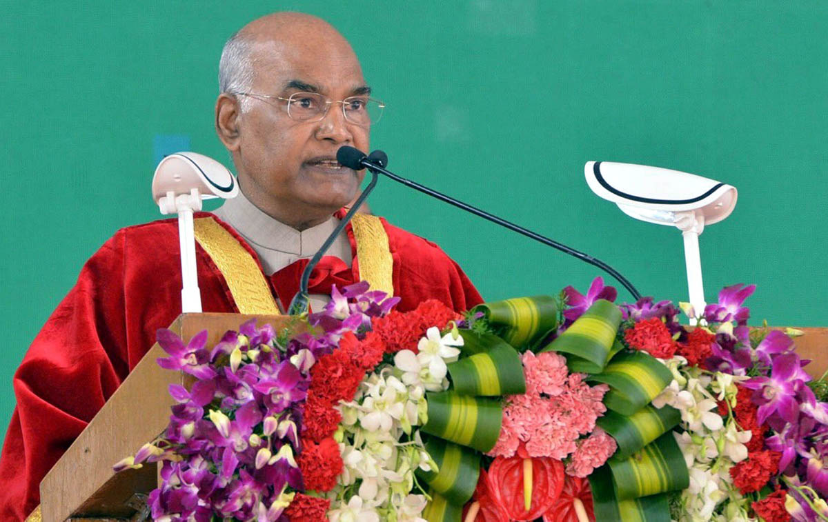 President, Ram Nath Kovind addressing to the student during the 16th Convocation of Thiruvalluvar University, in Vellore on Wednesday. (UNI) President, Ram Nath Kovind addressing to the student during the 16th Convocation of Thiruvalluvar University, in Vellore on Wednesday. (UNI)