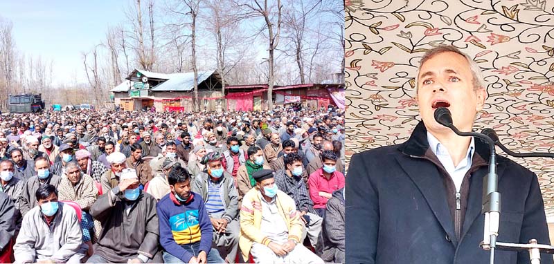 NC vice president Omar Abdullah addressing people at Noorabad in Kulgam district on Thursday. -Excelsior/Sajad Dar NC vice president Omar Abdullah addressing people at Noorabad in Kulgam district on Thursday. -Excelsior/Sajad Dar
