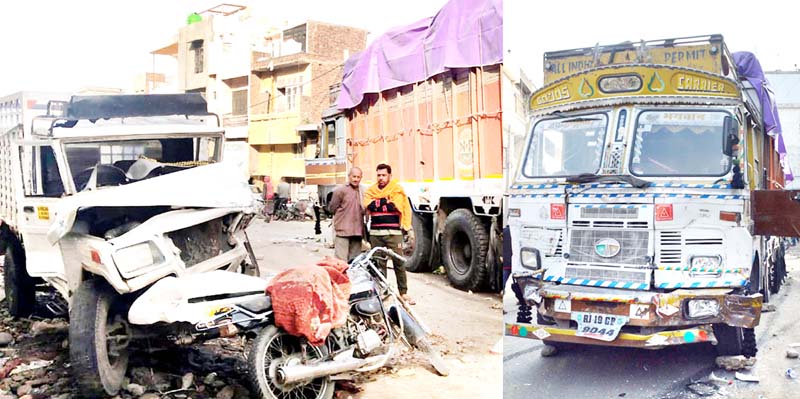A view of accident at Narwal Mandi in Jammu on Saturday. A view of accident at Narwal Mandi in Jammu on Saturday.
