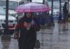 A woman holding umbrella during a rain in Srinagar on Monday. — Excelsior/Shakeel