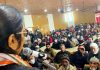 AICC leader Rajni Patil addressing party workers at Pulwama on Saturday.