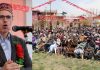 National Conference leader Omar Abdullah addressing party workers at Pulwama on Saturday. — Excelsior/Younis Khaliq