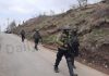 Security forces near encounter site at Rawalpora in Shopian on Monday. — Excelsior/Younis Khaliq