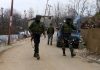 Security forces near encounter site at Shopian on Sunday. —Excelsior/Younis Khaliq