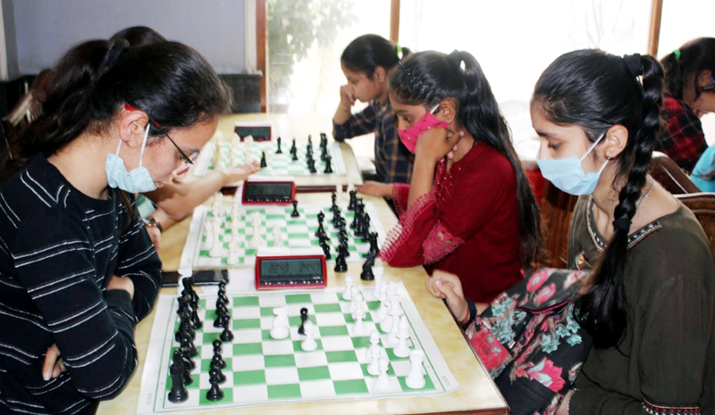 Players evincing keen interest during Chess selection matches at Nek Hotel Jammu. Players evincing keen interest during Chess selection matches at Nek Hotel Jammu.