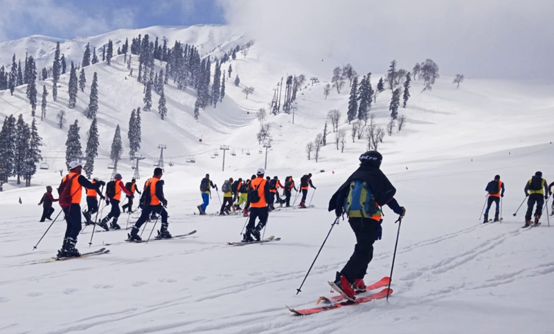 Players in action during National Winter Games at Gulmarg.