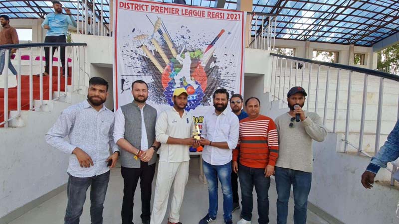 A player being awarded with man of the match trophy at Reasi. A player being awarded with man of the match trophy at Reasi.